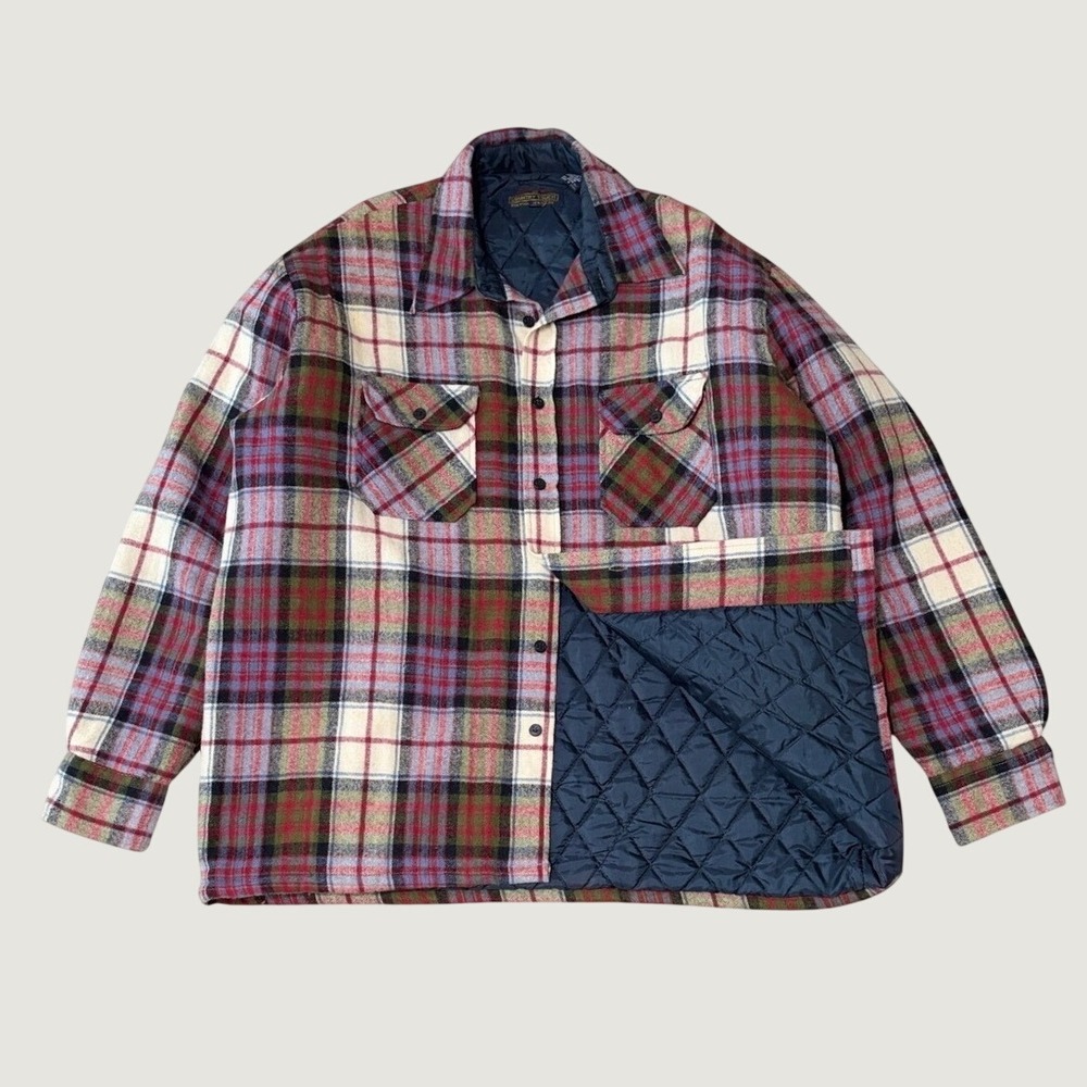 Vintage 90s Shacket Shirt Jacket Plaid Wool Quilted Lined Flannel XL Outdoors